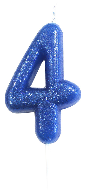 Age 4 Glitter Numeral Moulded Pick Candle Blue