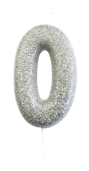 Age 0 Glitter Numeral Moulded Pick Candle Silver