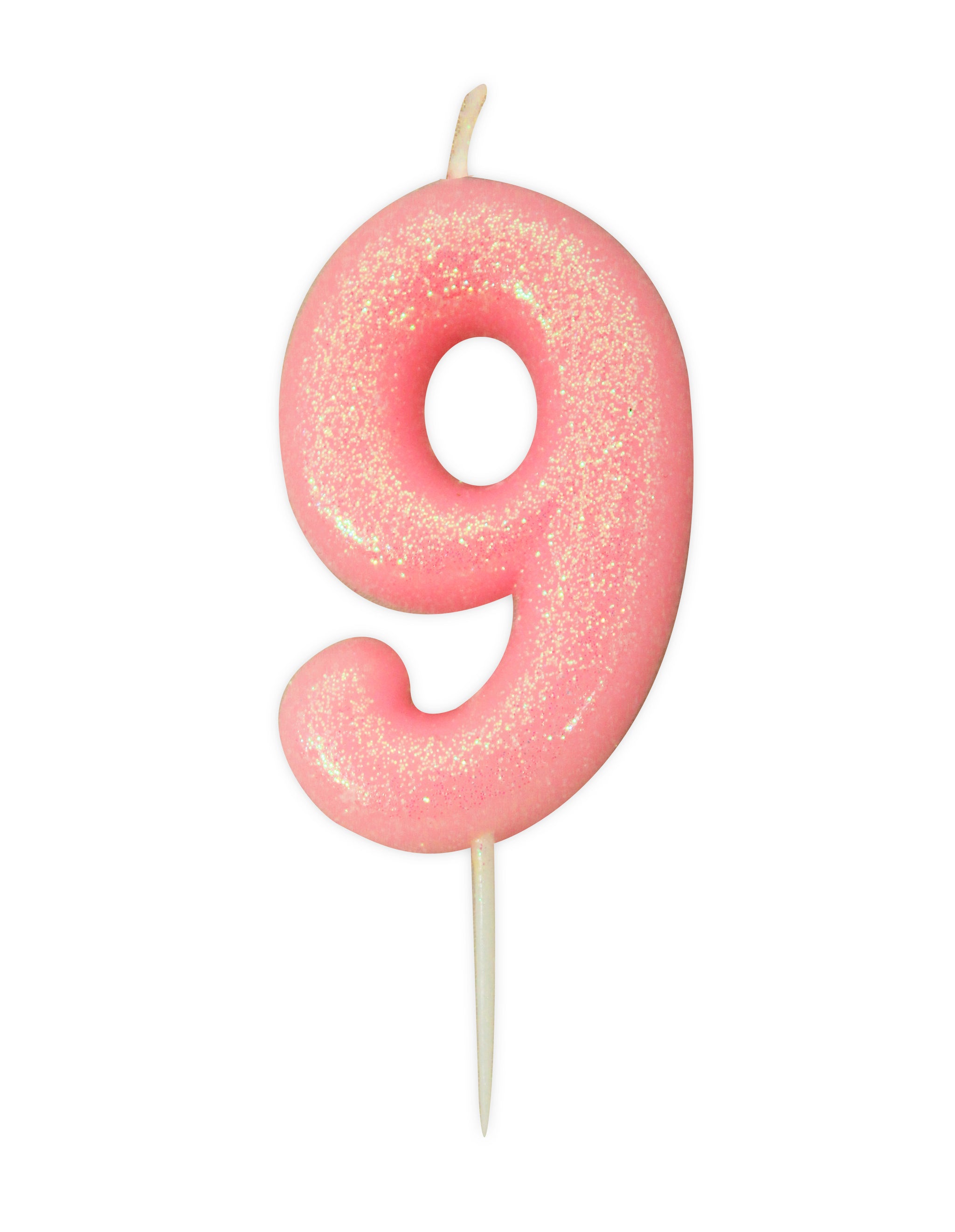 Age 9 Glitter Numeral Moulded Pick Candle Pink