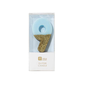We Heart Birthday Glitter Number Candle Blue 9