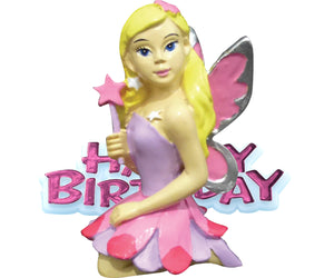 Fairy Resin Cake Topper & Pink Happy Birthday Motto