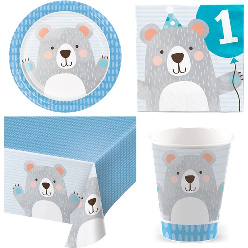 Birthday Bear 1st Birthday Party Pack - Value Kit for 8