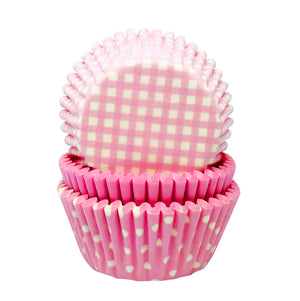Pastel Pink Gingham and Polka Mix Cupcake Cases