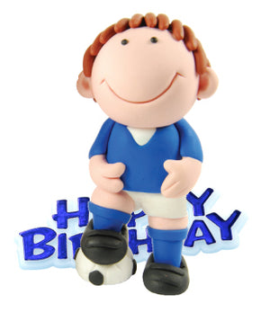Blue Footballer Resin Cake Topper & Blue Happy Birthday Motto