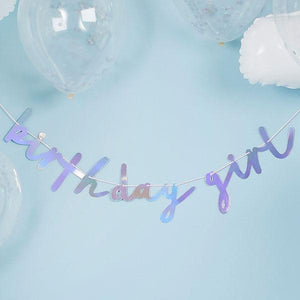 Iridescent "Birthday Girl" Banner by Hootyballoo