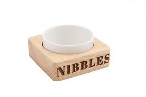 Nibbles' Carved Wood Ceramic Bowl Set