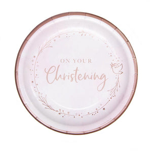 Pink & Rose Gold Baby Girl Christening Day Party Tableware and Accessories Range Standard Pack for 8