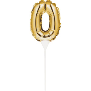 Self-Seal Mini Balloon Cake Topper '0' Gold Self-Inflating Technology