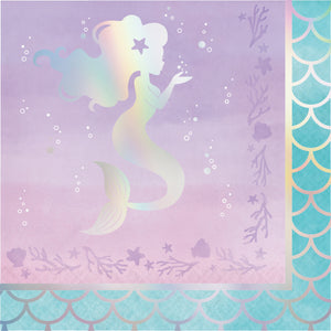Mermaid Shine Lunch Napkins 3 ply Iridescent Foil Stamped