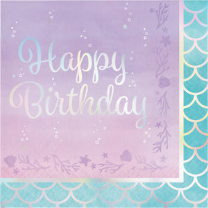 Mermaid Shine Lunch Napkins 3 ply Happy Birthday Iridescent Foil Stamped