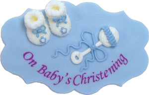 On Baby's Christening Sugarcraft Plaque Blue