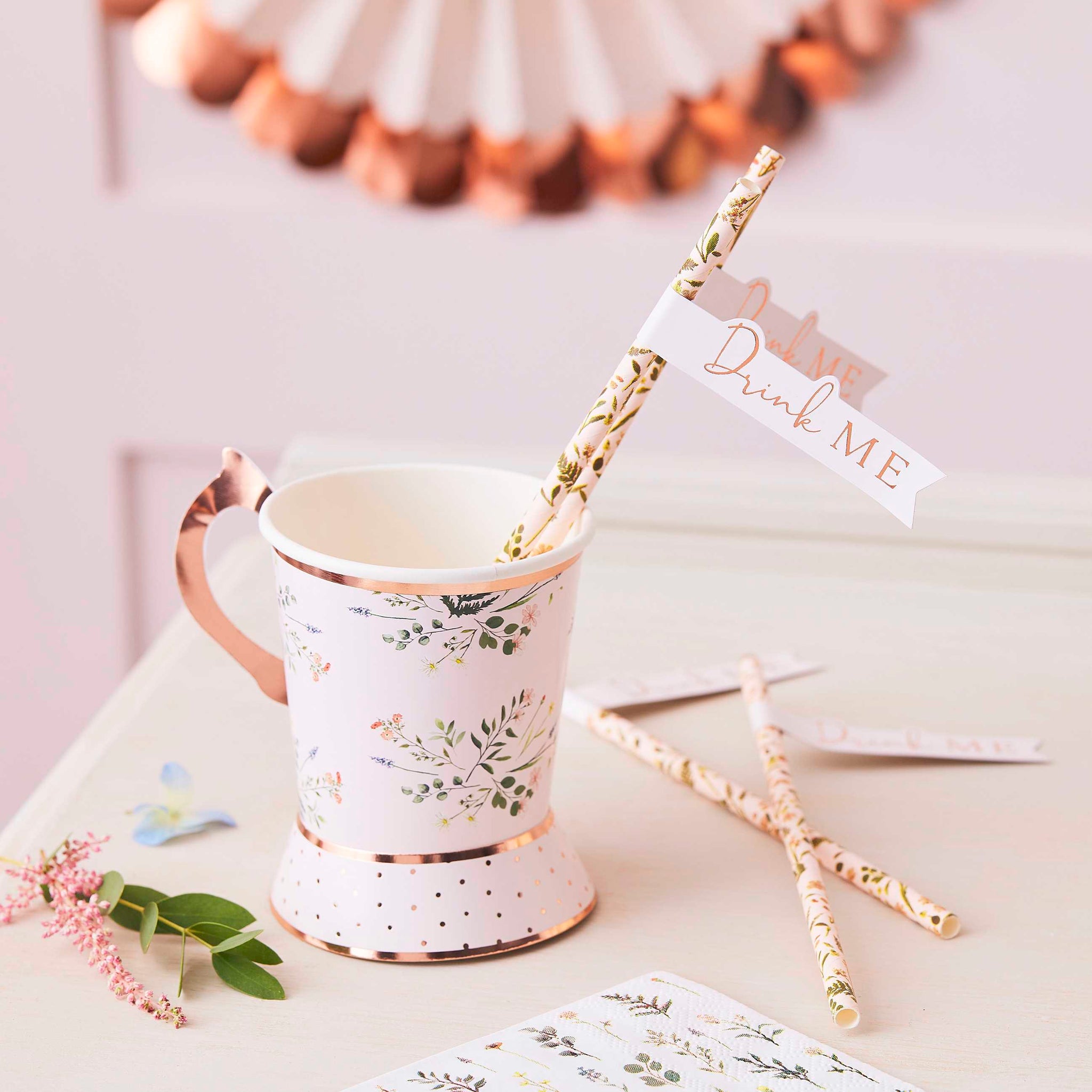 Tea Party Floral Flag Paper Straws