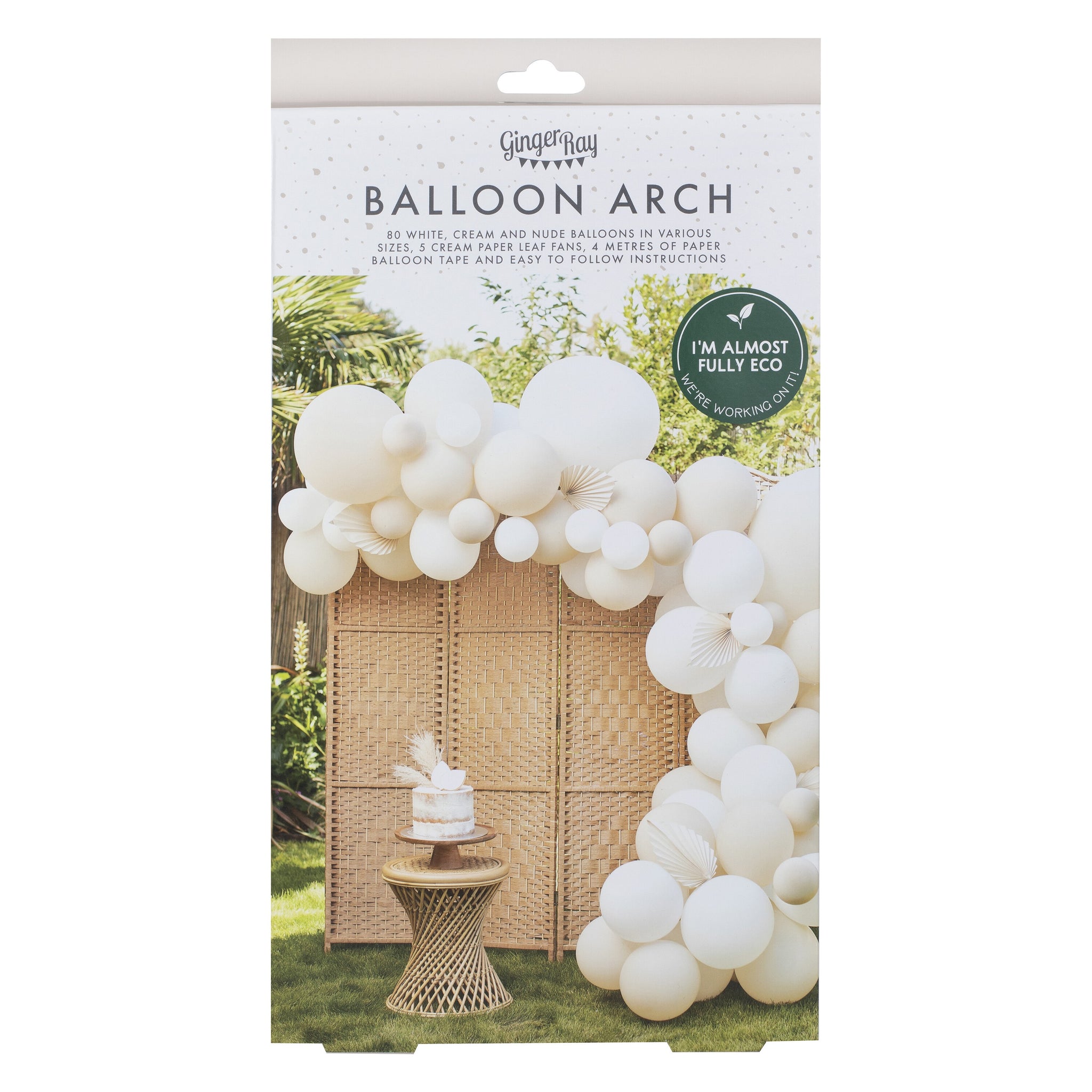 Hello Baby Nude & White  Balloon Arch with Paper Fans