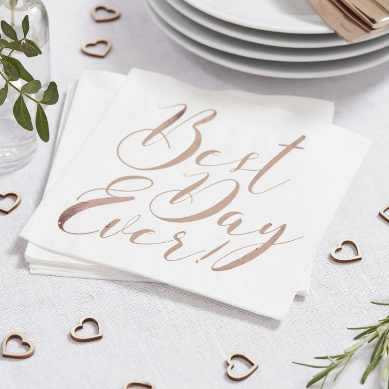 Rose Gold Best Day Ever Napkins - Beautiful Botanics Range by Ginger Ray