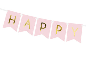 Happy Birthday Banner Bunting Garland Hanging Decoration : Pink and Gold by PartyDeco