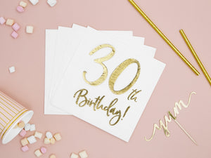 30th Birthday Napkins : White and Gold by Party Deco - 33cm - 20pk