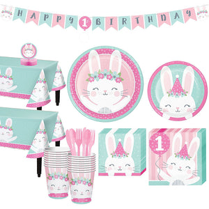 Birthday Bunny 1st Birthday Party Supplies Pack - Deluxe Party Kit For 16