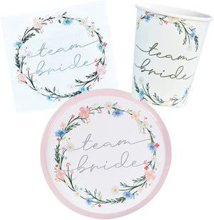 Boho Team Bride Tableware Pack - Stylish Hen Party Bridal Showers - 8 Guests