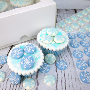 Blue & White Snowflake Sugar Toppers - 20 Pack