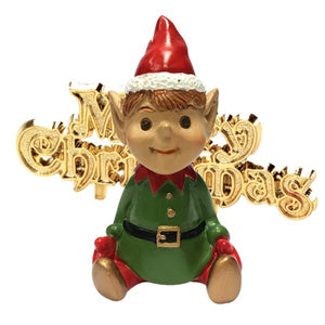 Santa's Elf Resin Cake Topper and Gold Merry Christmas Motto