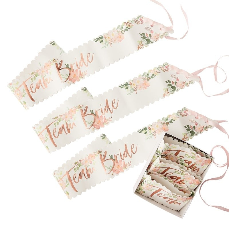 Team Bride Hen Sashes 6 Pack - Floral Hen Range by Ginger Ray