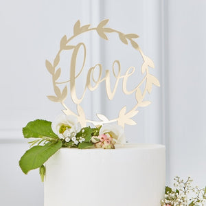 Gold Acrylic Love Cake Topper - Gold Wedding Range by Ginger Ray