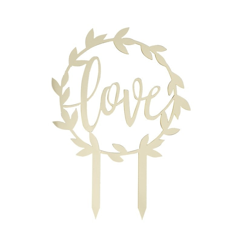 Gold Acrylic Love Cake Topper - Gold Wedding Range by Ginger Ray