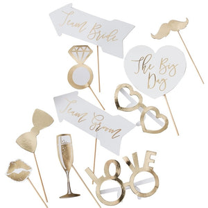 Wedding Photo Booth Props - Gold Wedding Range by Ginger Ray