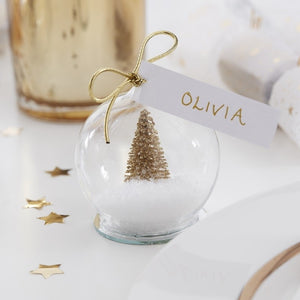 Gold Snow Globe Christmas Place Cards - Gold Glitter - Ginger Ray