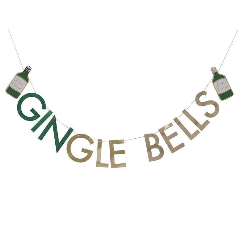 Glitter GINgle Bells Christmas Gin Party Bunting - Gold Glitter - Ginger Ray