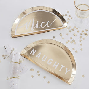 Gold Naughty or Nice Christmas Paper Plates - Gold Glitter - Ginger Ray