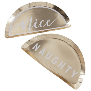 Gold Naughty or Nice Christmas Paper Plates - Gold Glitter - Ginger Ray