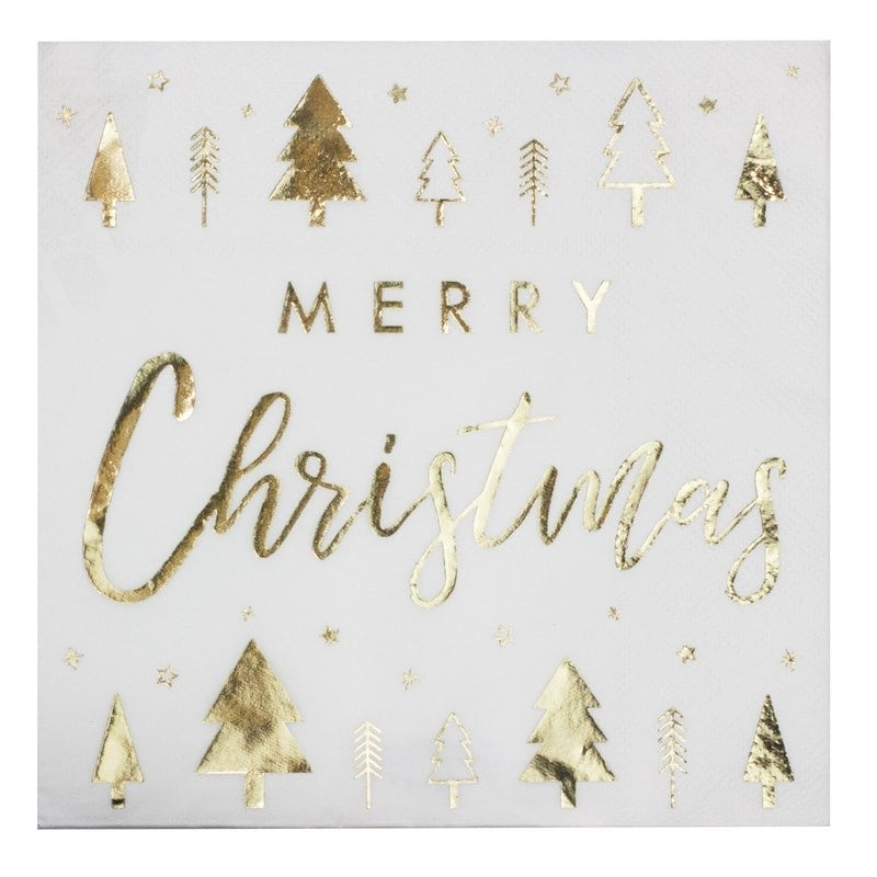 Gold Foiled Merry Christmas Paper Napkins - Gold Glitter - Ginger Ray