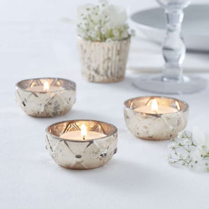 Gold Checked Glass Frosted Tealight Holder - Glassware Range by Ginger Ray
