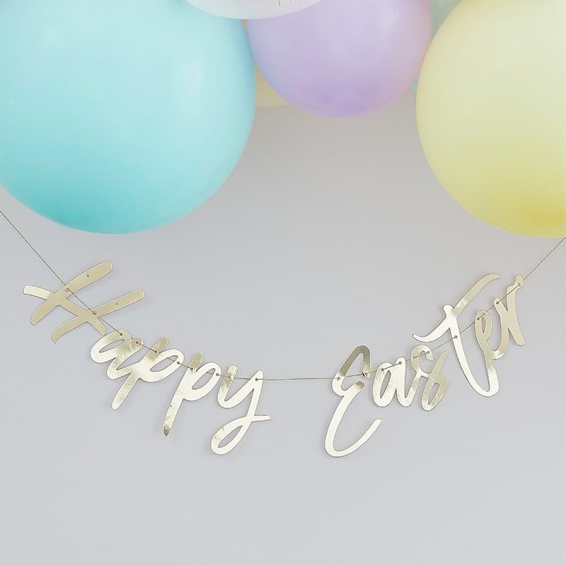 GOLD HAPPY EASTER BUNTING BANNER DECORATION