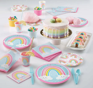 Happy Rainbows Party Tableware  Pack - Pastel Rainbow Plates and Napkins - 8 Guests