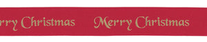 Red & Gold Merry Christmas Satin Ribbon - 25mm x 1m