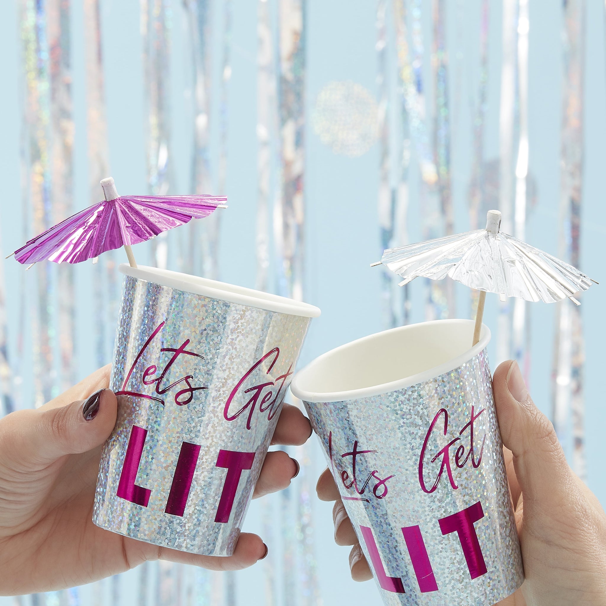 Silver & Pink Metallic Cocktail Umbrellas - Jolly Vibes