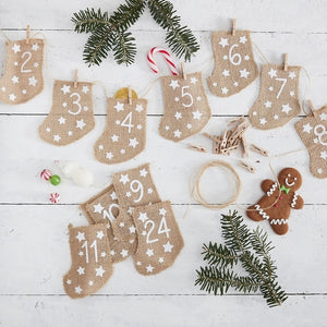Hessian Stockings Fill Your Own Advent Calendar - Let It Snow - Ginger Ray