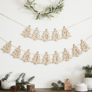 Wooden Tree Merry Christmas Bunting Decoration - Let It Snow - Ginger Ray