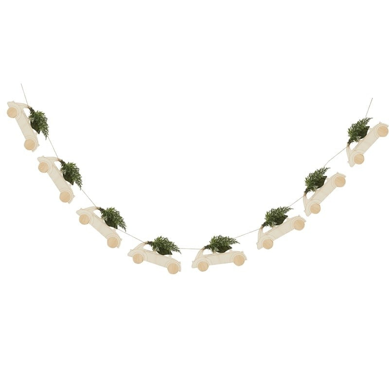 Wooden Car Bunting & Foliage Decoration - Let It Snow - Ginger Ray