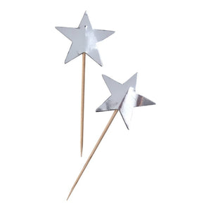 Silver Foiled Star Cupcake Pick Toppers