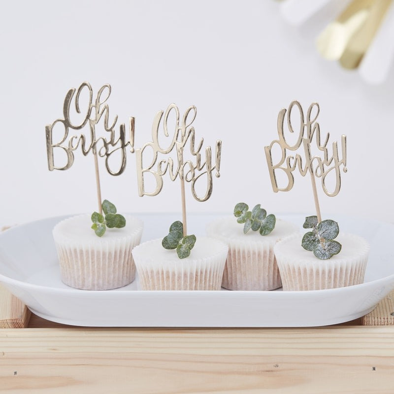 Gold Foiled Oh Baby! Cupcake Toppers