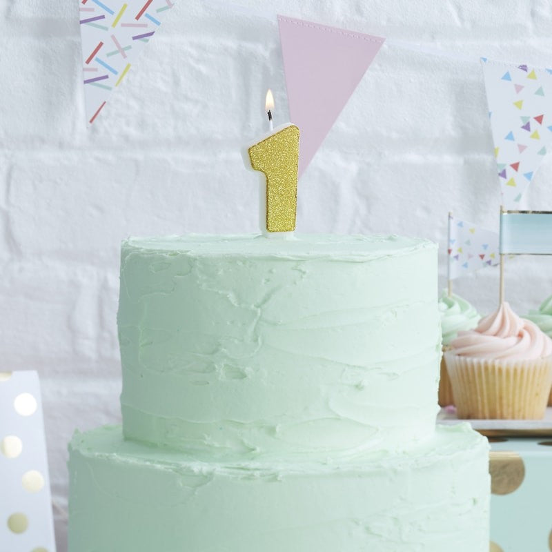 Gold Glitter Birthday Candle - Number 1