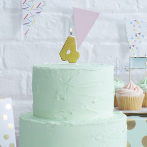 Gold Glitter Birthday Candle - Number 4