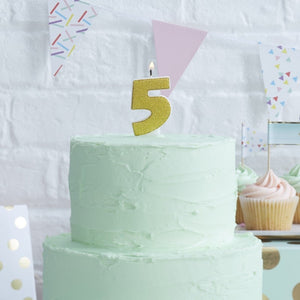 Gold Glitter Birthday Candle - Number 5