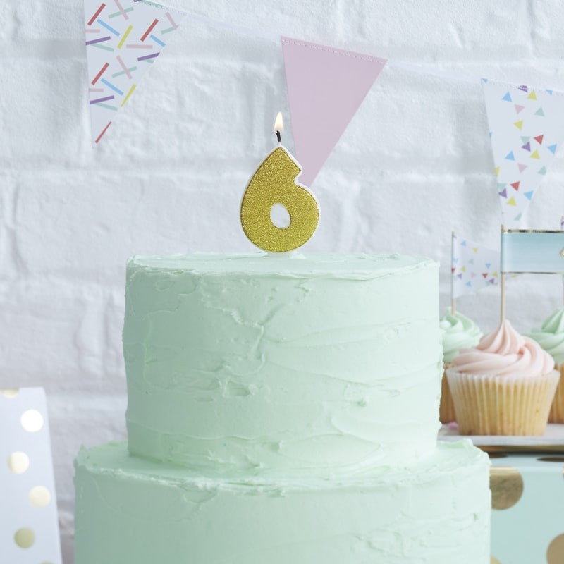 Gold Glitter Birthday Candle - Number 6