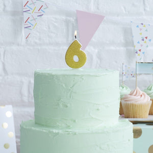 Gold Glitter Birthday Candle - Number 6