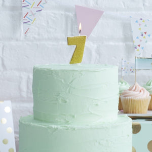 Gold Glitter Birthday Candle - Number 7