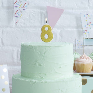 Gold Glitter Birthday Candle - Number 8
